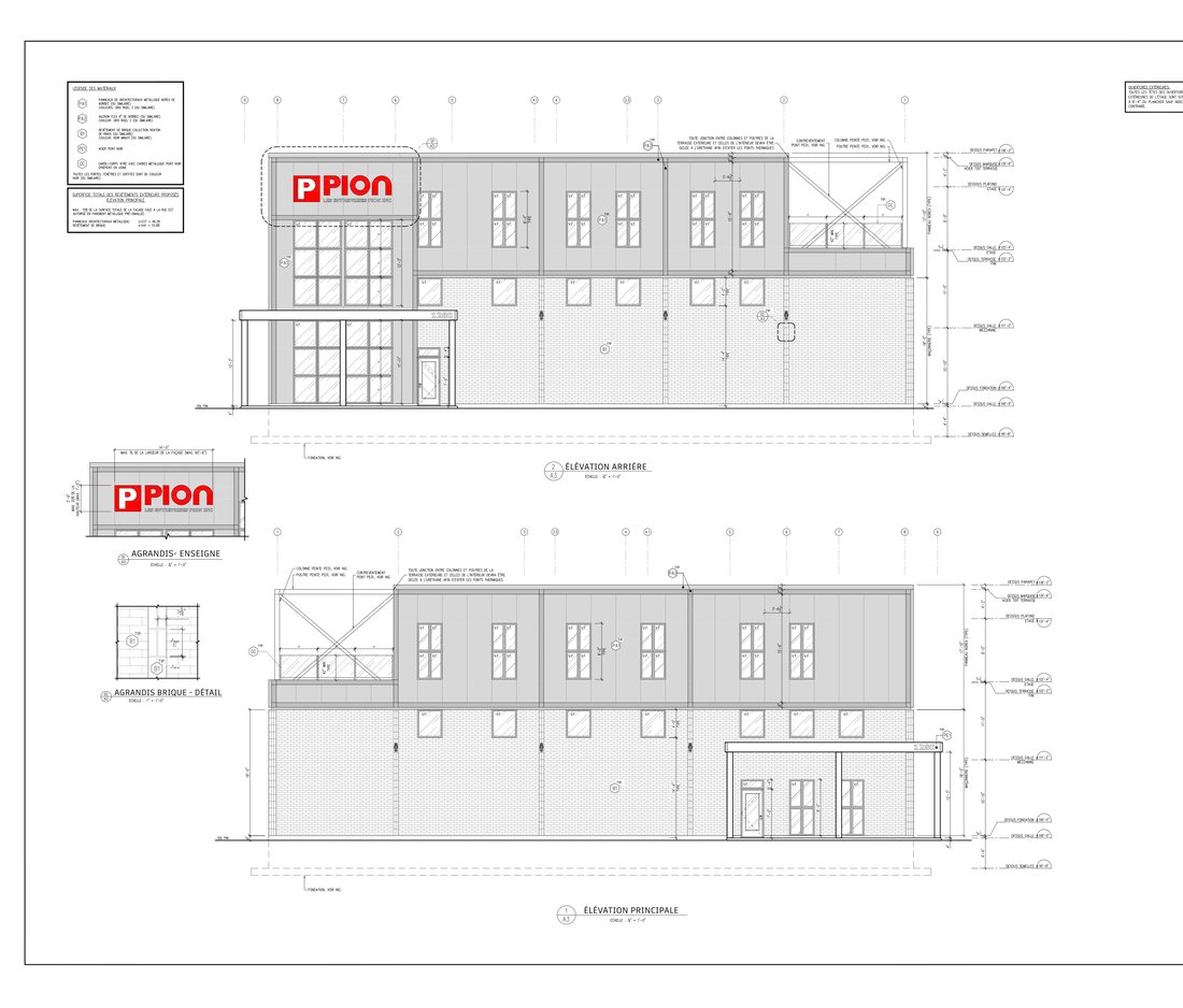 Élévations avant et arrière d’un bâtiment commercial