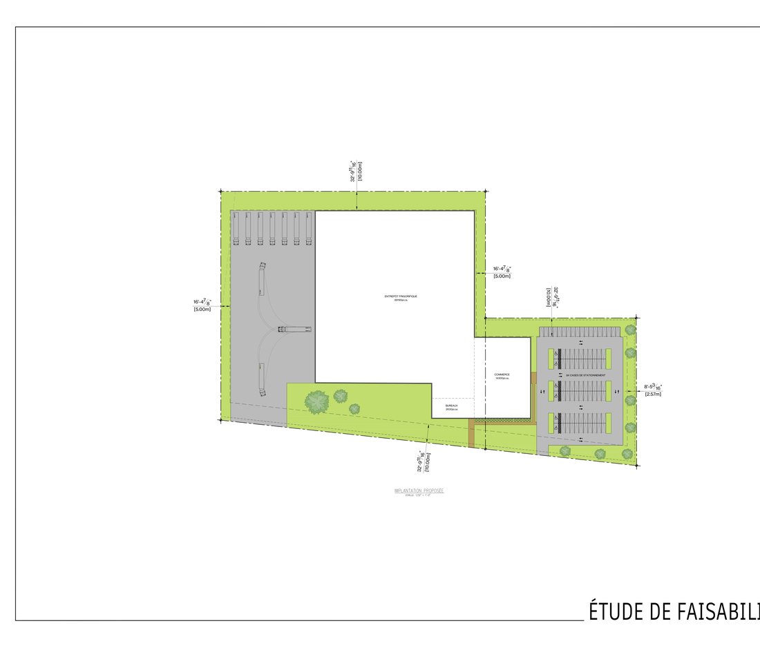 Plan de faisabilité en couleurs montrant l’implantation possible sur le terrain