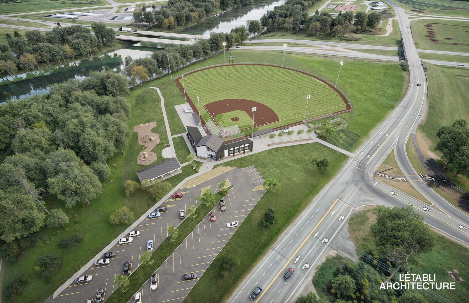 Complexe sportif vu des airs